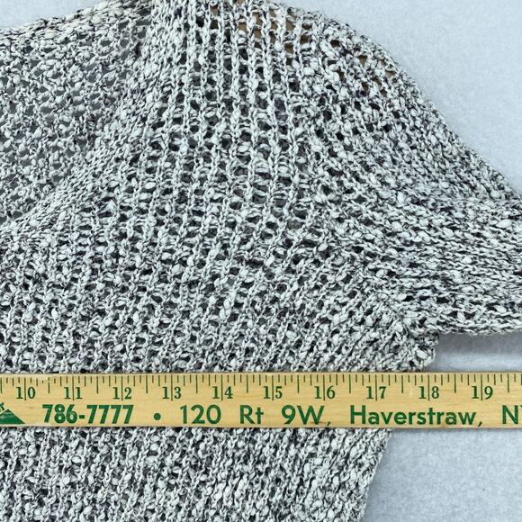 EILEEN FISHER Sweater S Cotton Marled Crochet Top V-Neck Pullover Black White - Picture 9 of 11